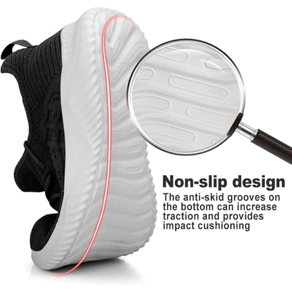 Men's Black White Slip On Lightweight Breathable Comfortable Fashion Sneakers - Picture 3 of 6
